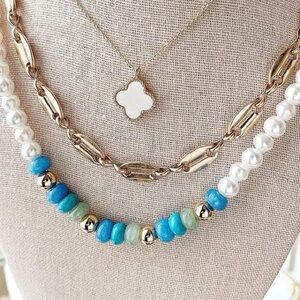 Park Lane Bodhi Blue and Gold Beaded Necklace